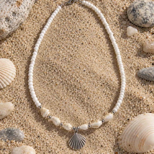 Stainless steel shell necklace, handmade