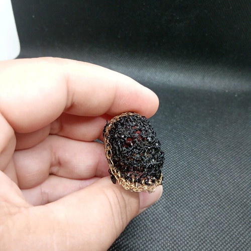 Handmade brass and black wire woven ring size 8