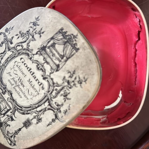 Collectible metal Goddard’s Cabinet Makers Wax box used, vintage 1950–60