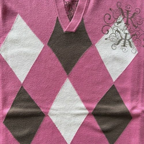 DDP Pink Y2K Knitted Polo with Argyle Pattern Size M Like New