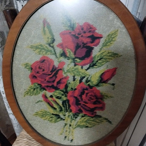 Wooden frame with embroidery new, rose motif 43x53 cm