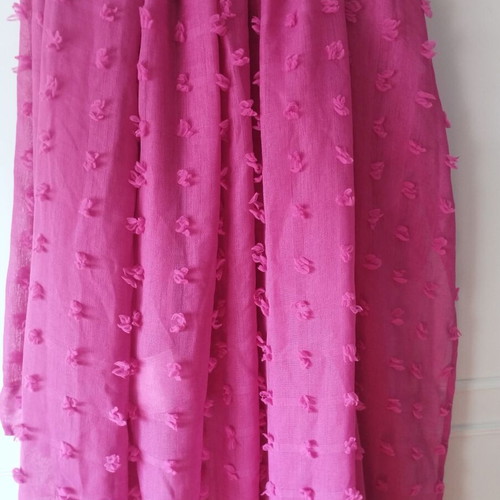 Fuchsia curtain with embossed flowers, size 240-280 cm