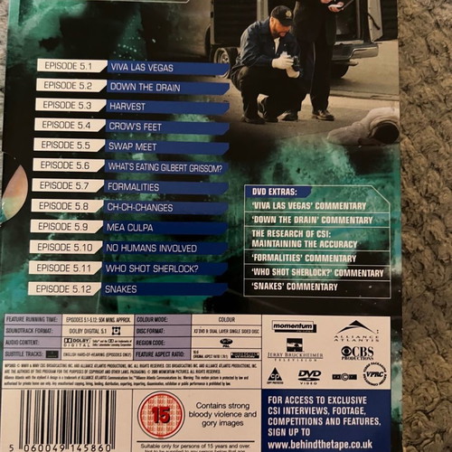 CSI Vegas Season 5 DVD used, episodes 1-12 with English subtitles