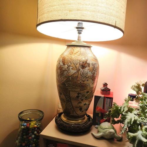 Antique authentic Satsuma porcelain lamp XL like new
