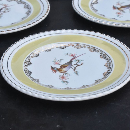 Keramikos porcelain plates set of 5 used with bird and gold details