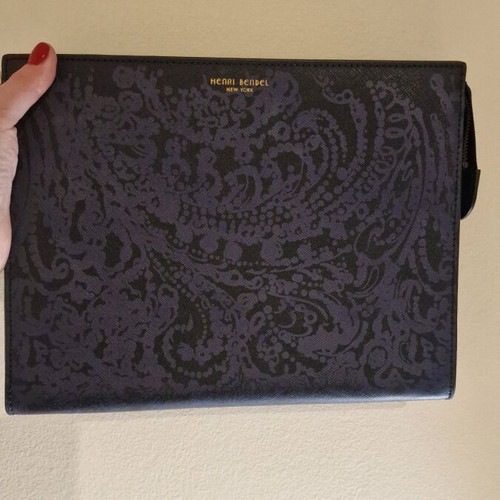 Henri Bendel luxury clutch new, leather with floral design