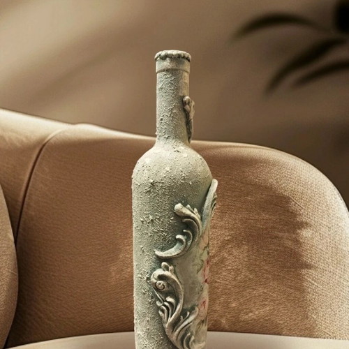Handmade decorative bottle new with mixed media technique