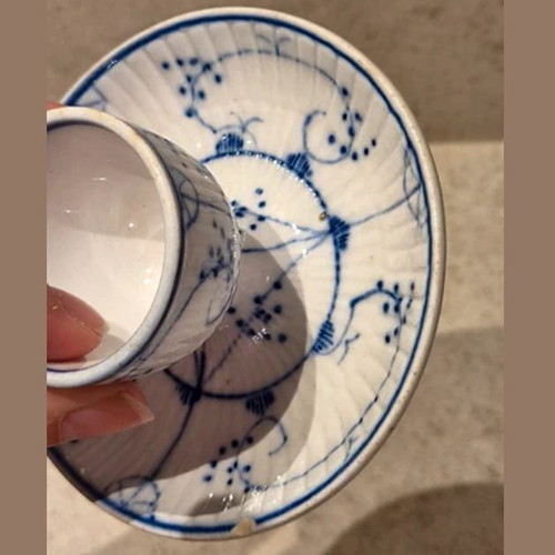 Vintage Egg Cup with Saucer Blue and White Copenhague Design like new