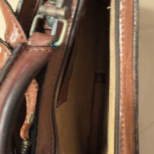 Leather briefcase used, brown, genuine leather