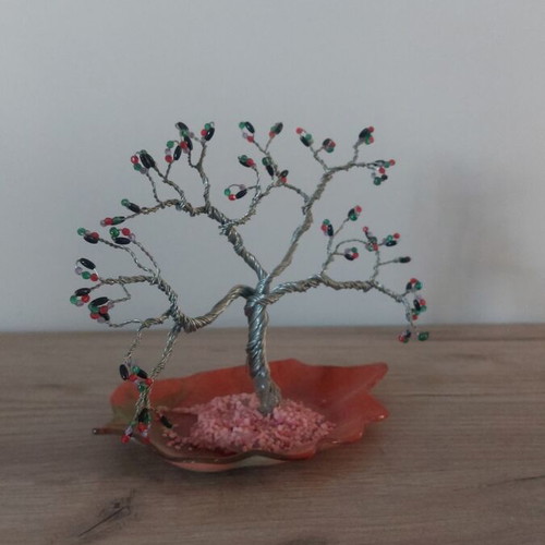 Decorative tree with wire and beads on orange leaf base new