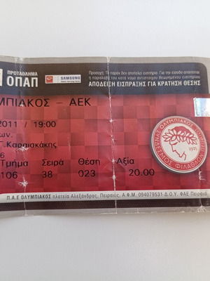 Olympiakos - AEK football ticket 2010-2011 season