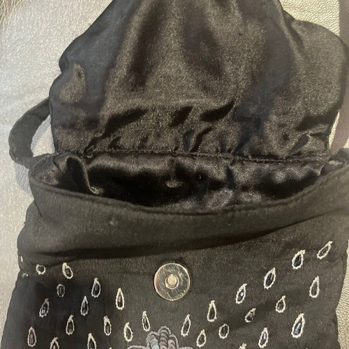 Satin mini bag crossbody with rhinestones and sequins like new black