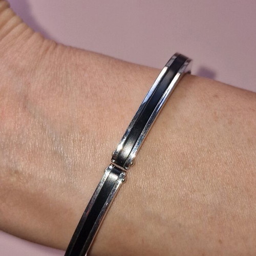 Men's steel handcuff bracelet like new, black and silver