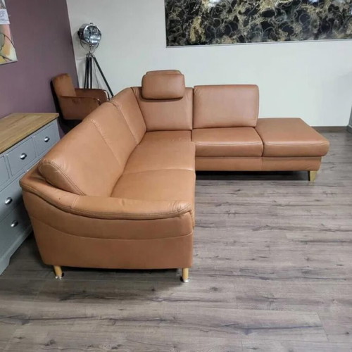 Light Brown Leather Corner Sofa Viola new with storage function