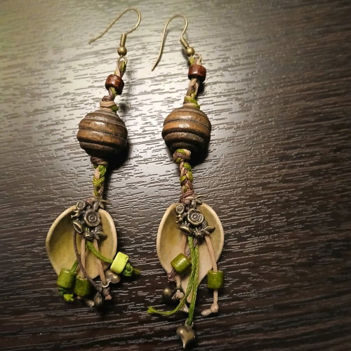 Handmade earrings new with wooden beads and metal elements