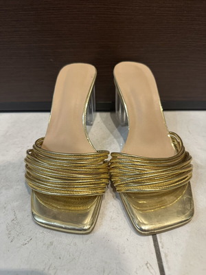 Gold high-heeled sandals with transparent heel new