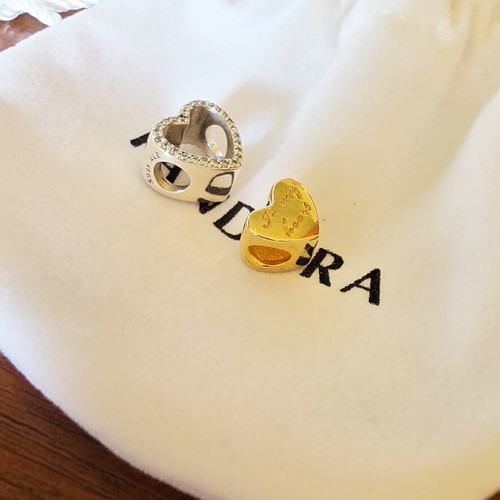 Pandora S925ALE heart charm, gold and silver