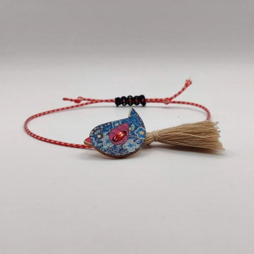 Martis bracelet with wooden blue bird and tassel new