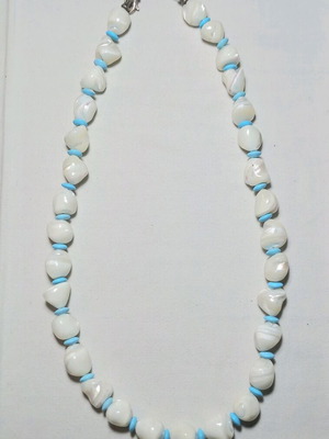 Silver necklace with mother of pearl and turquoise 45.5 cm with gift box