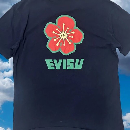 Evisu Graphic T-Shirt Navy Blue Size M Very Good Condition