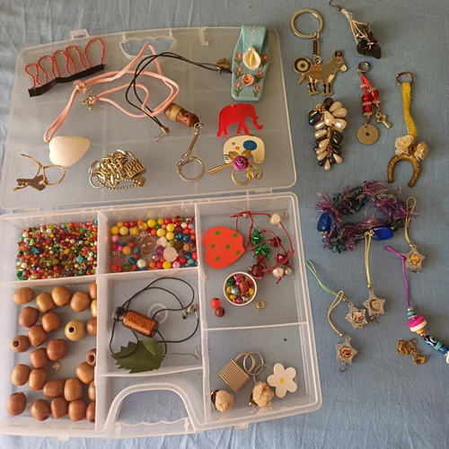 Craft Supplies Kit with Beads and Charms in Organizer Box