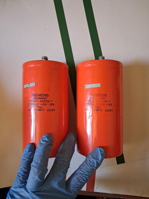 Siemens electrolytic capacitors used, pair 37,000μF 75V vintage Germany