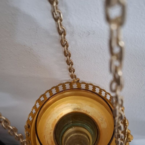 Hanging Church Oil Lamp gold color, like new, 65 cm