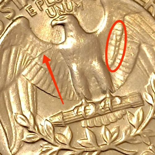 US quarter dollar 1965 used with mint error die break