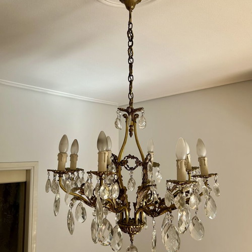 Vintage eight-arm chandelier like new, bronze with crystal decoration