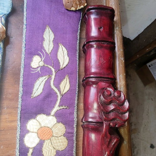 Set of two Chinese dining sets and carved wooden chopstick holders like new