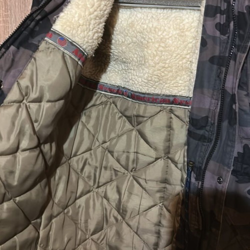 Jacket camouflage with hood, used, size S, green