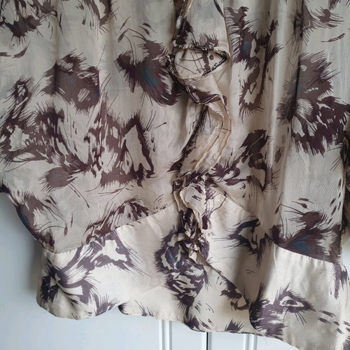 Zara all-silk blouse like new, printed beige brown