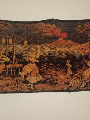 Vintage βελουτέ πάντα τοίχου ταπισερί με ιταλική σκηνή Βεζούβιος δεκαετία 1950