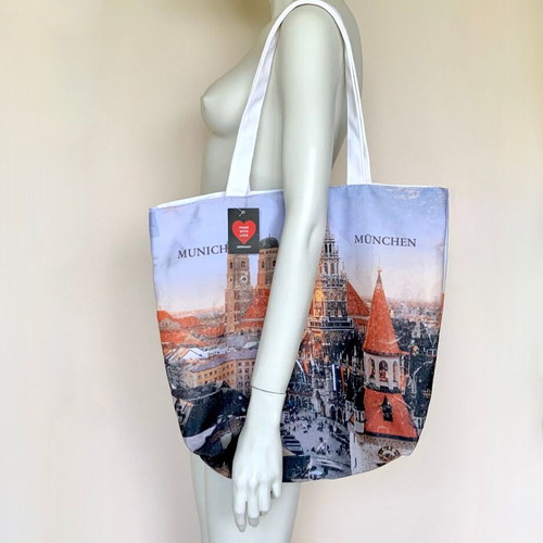 Munich Fabric Shoulder Bag with Travel Print New