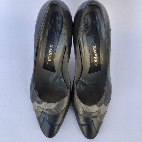 Vintage Kaiser leather pumps like new, black and gray