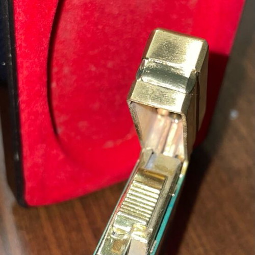 Yves Saint Laurent YSL vintage gold blue gas lighter with marbled finish and box used