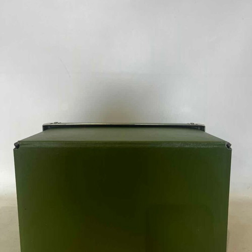 Storage box used, green with metal details and leather effect 14x26x15.5