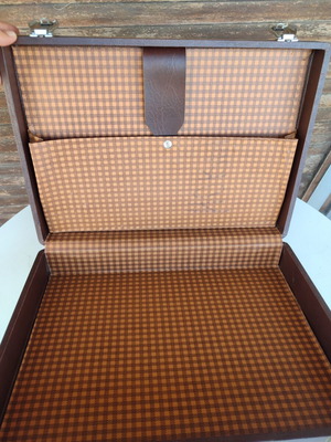 Vintage briefcase used, brown with checked lining