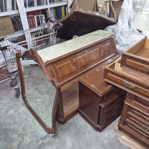Set of 2 bedside tables, buffet and mirror with marble