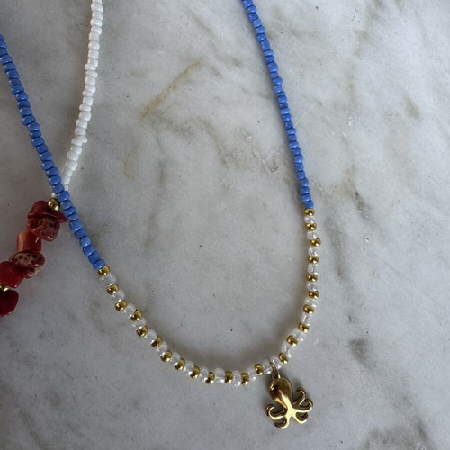Necklaces with Murano fish and steel octopus, like new, set of 2