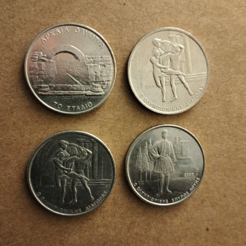 Set of 4 used 500 drachma coins Athens 2004