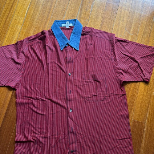 Vintage Schiatti & C. shirt like new, red-black stripe with denim collar