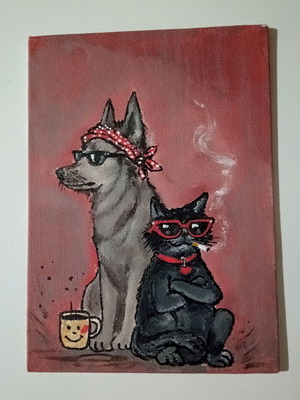 Best friends ακρυλική ζωγραφιά σε καμβά, 13 x 18 εκ.