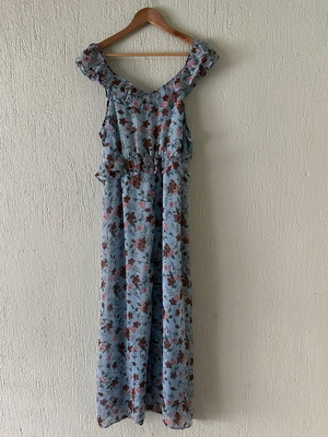 Long floral dress JDY new, size XL, blue and multicolor