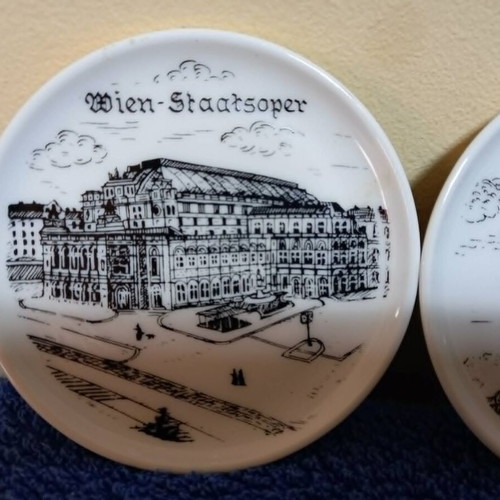 Vienna Souvenir Glass Coasters Set of 3 used with Viennese Motifs