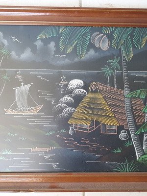 Framed painting 60x43 cm hand-painted on black velvet used