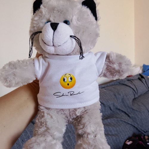 Collectible plush cat with Sakis Rouvas promo t-shirt, like new