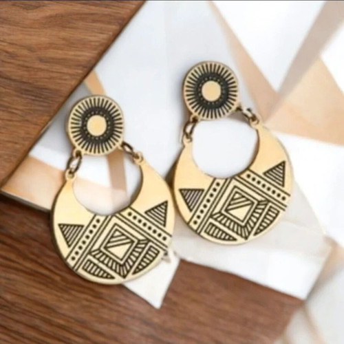 Boho stainless steel earrings new, black and gold
