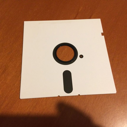 5.25-inch floppy disk used, white