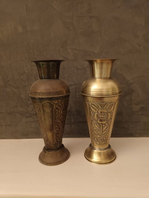 Vintage pair of brass vases with embossed decoration like new